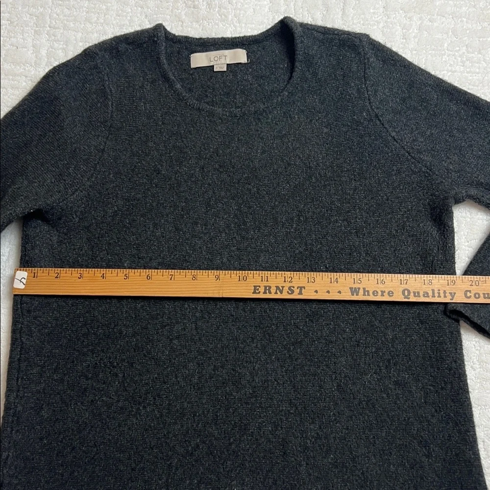 Loft charcoal gray wool blend pullover sweater 3/4 bell sleeves M - Picture 8 of 9